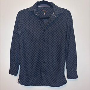 Luchiano Visconti Boys Size 14 Dress Shirt Black White Geometric Grid Hamsa